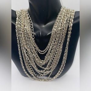 Vintage 12 Strands Silver Tone Graduating Bib Chain Necklace 14”